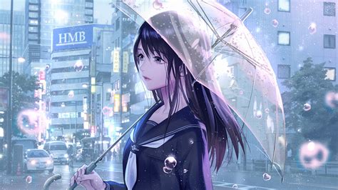 1920x1080 Anime Girl Rain Water Drops Umbrella Laptop Full Hd 1080p Hd