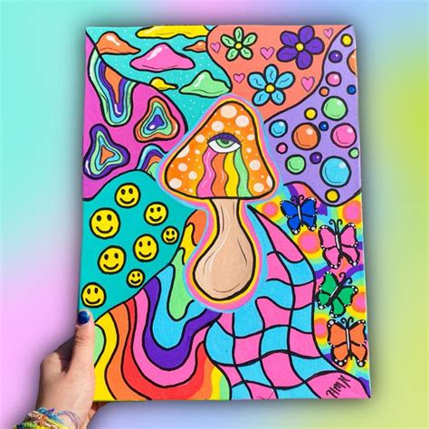 Trippy Mushroom Painting In Trippy Painting Cute Canvas