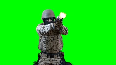 Soldier Shoots With Gun Real Battlefield Green Screen Footage 1