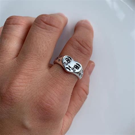 925 Sterling Silver Crying Face Ring Sad Heart Face Ring Full Etsy