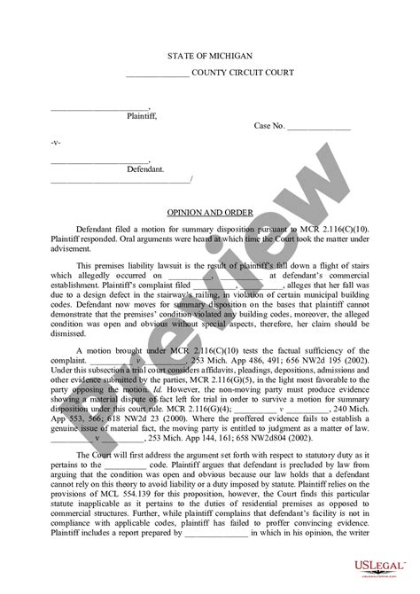 Michigan Opinion And Order Granting Motion For Summary Disposition Us