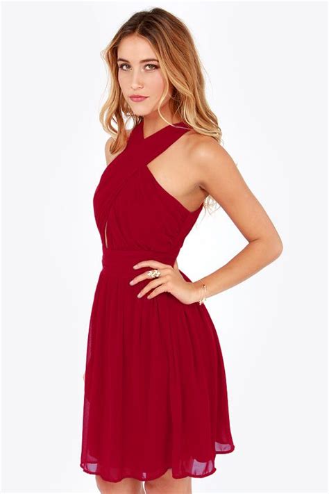 Lulus Exclusive This Twist This Twist Wine Red Halter Dress At Lulus