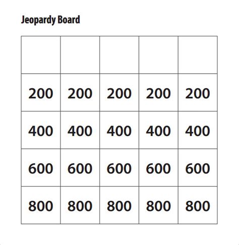 Jeopardy Printable Template