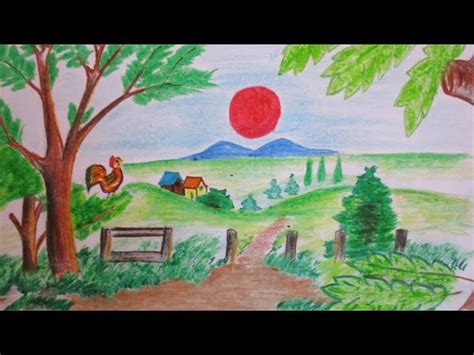 How To Draw A Sunrise Scenery Draw A Rectangle Border In Paper