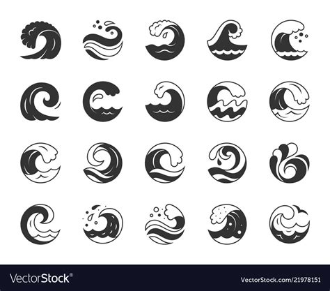 Water Wave Black Silhouette Icons Set Royalty Free Vector