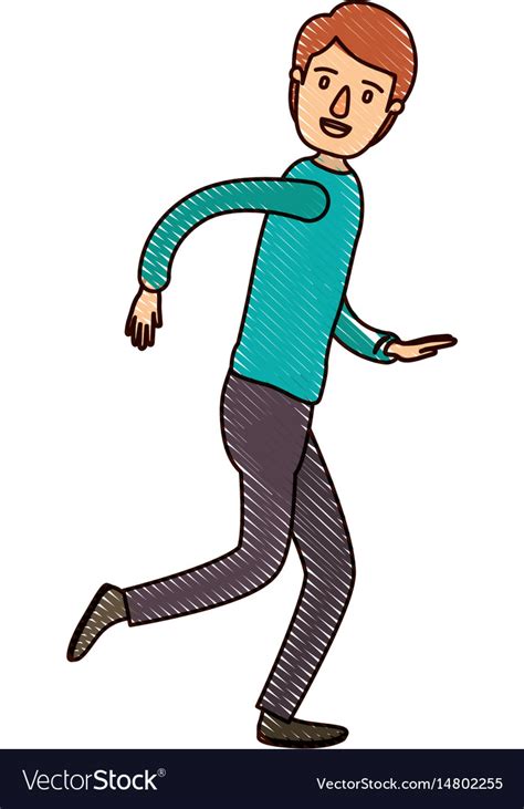 Color Crayon Stripe Cartoon Full Body Guy Vector Image
