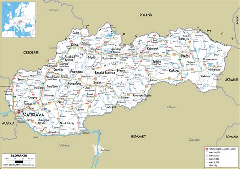 Large Size Road Map Of Slovakia Worldometer