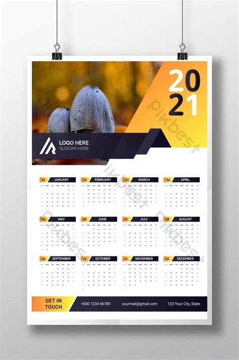 2021 Desain Template Kalender Dinding Berwarna Warni Termasuk 12 Bulan