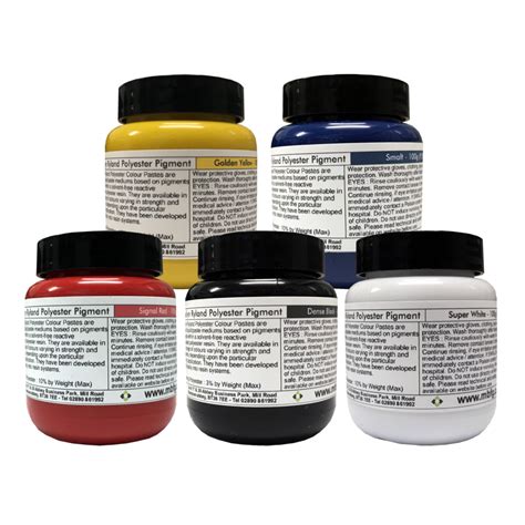 5pk Polyester Pigment Multipack White Black Yellow Red Blue