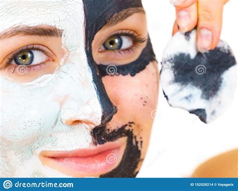 Girl Remove Black White Mud Mask From Face Stock Photo