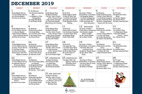 Grace Health And Rehab Center December Activity Calendar