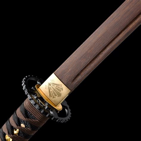 Handmade Brown Wooden Blade Katana Sword With Black Scabbard Etsy