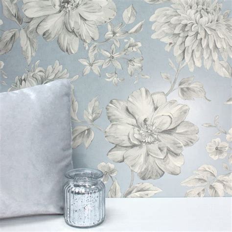 Lucia Blue Floral Wallpaper Dunelm