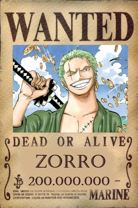 Roronoa Zoro Wanted Poster Example Document Template