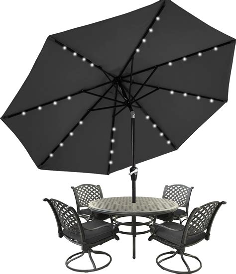 MasterCanopy Patio Umbrella With Solar LED Lights Ribs M Dark Gray Amazon Co Uk