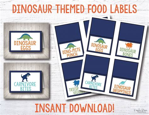 Dinosaur Themed Food Labels Etsy Dinosaur Themed Food Food Themes Birthday Invitations