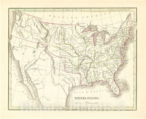 Historic Map United States 1835 Thomas Gamaliel Bradford Vintage