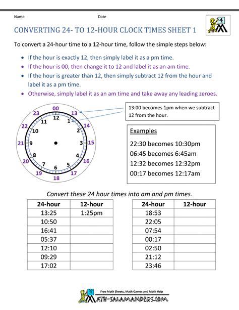 In the 12 hour clock method, it is 12:00 twice a day at midnight (am) and noon (pm). 24 Hour Clock Conversion Worksheets