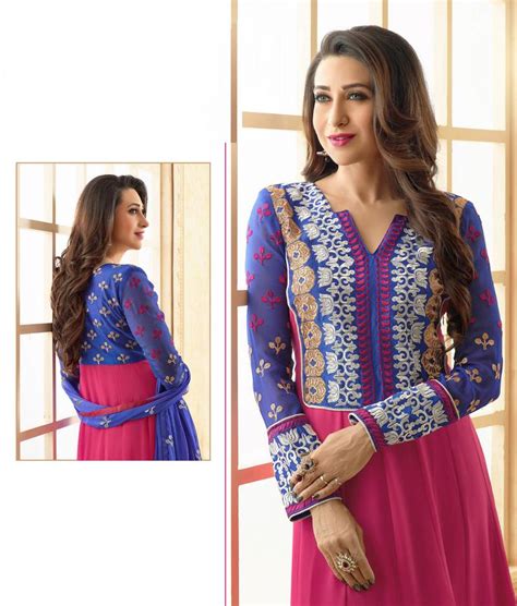Karishma Kapoor Pink And Blue Colour Georgette Anarkali Salwar Kameez By Fabfiza Fabfiza 169120