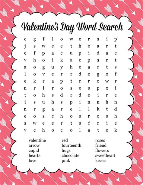 Valentines Day Printable Word Search Printable Word Searches