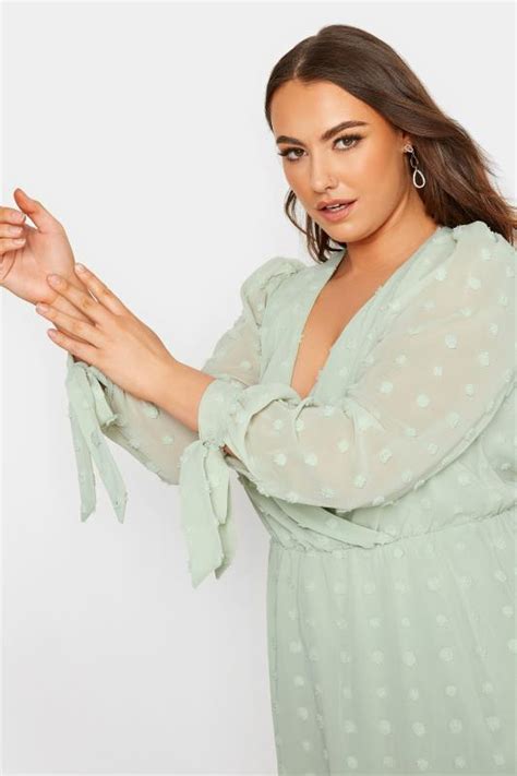 Yours London Plus Size Sage Green Spot Wrap Top Yours Clothing