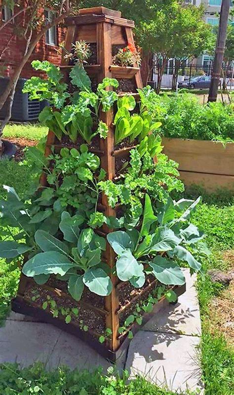 Earth Tower Vertical Garden 4 Sided Wooden Planter On