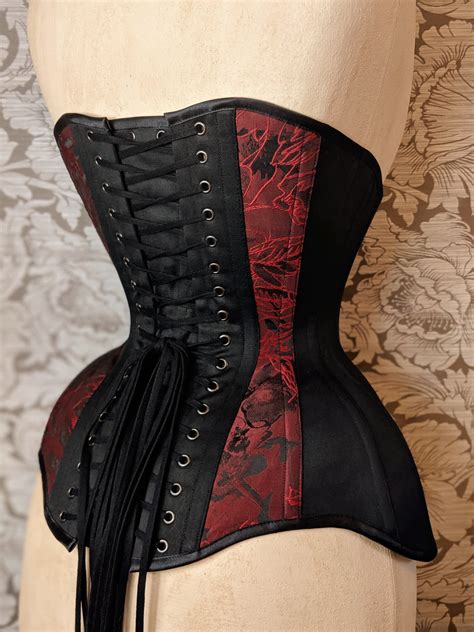 Red Jacquard Conical Longline Underbust Corset Valkyrie Corsets