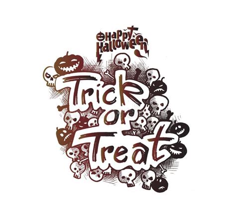 Trick Or Treat Halloween Poster Design Hand Drawn Sketch Vector Stock