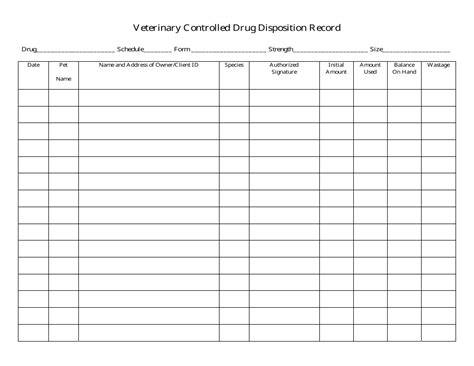 Veterinary Controlled Drug Disposition Record Template Download