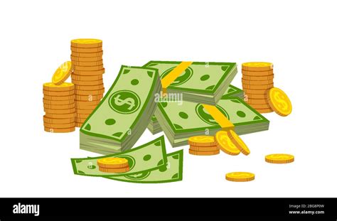 Money Composition Pile Coin Stack Flat Cartoon Gold Coins Heap Bank Currency Sign Falling