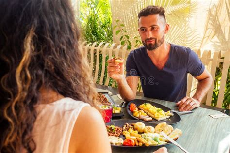Indian Couple Eating In Summer Tropical Cafe Focus On Girl Stock Image Image Of Cafeteria