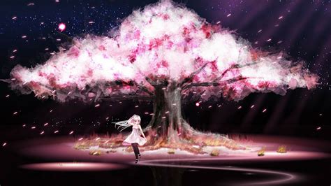 Anime Anime Girls Trees Purple Sky Hd Wallpaper