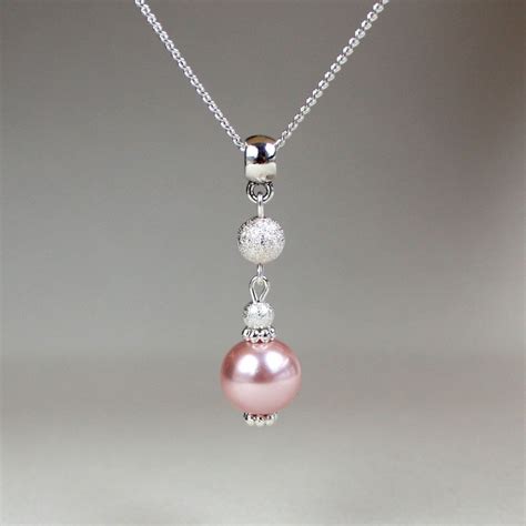 Blush Pink Pearl Silver Chain Pendant Necklace Party Wedding Bridesmaid