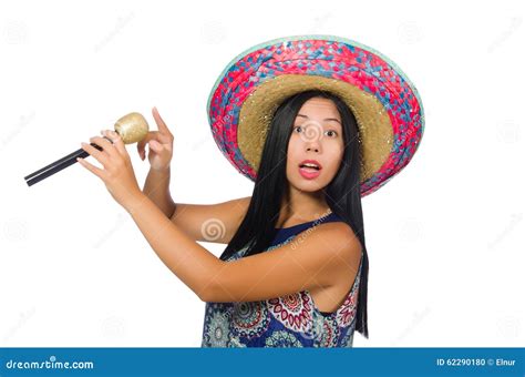 The Young Attractive Woman Wearing Sombrero On Stock Photo Image Of