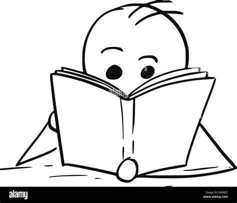 Cartoon Stick Man Illustration Of Boy Or Man Reading A Book Stock