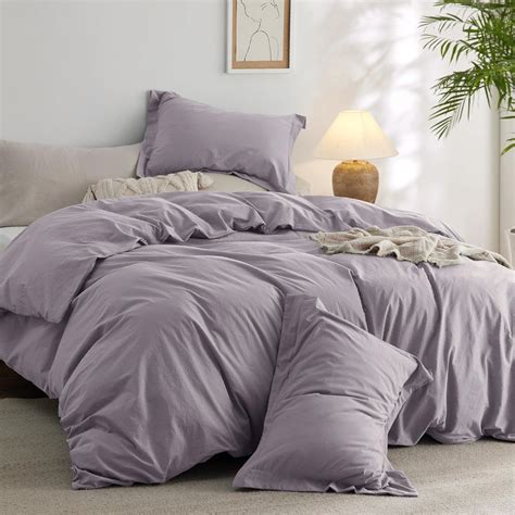 Bedsure 100 Washed Cotton Duvet Cover King Size Lavender