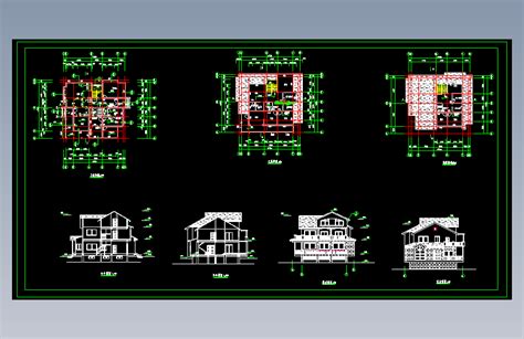 三层小别墅建筑施工图autocad 2000模型图纸下载 懒石网