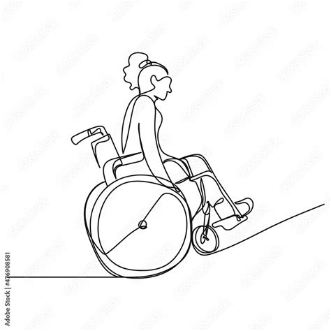 Vecteur Stock Continuous One Simple Single Line Drawing Of Female In Wheelchair Icon In