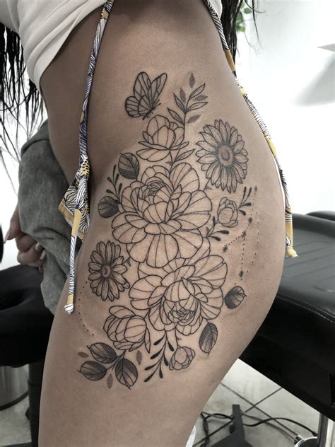 Butterfly Floral Hip Tattoo Tattoo Abyss Montreal