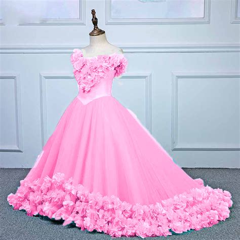 Sweet Pink Rose Flower Girl Dress Ball Gown Girls Formal Dress Pageant