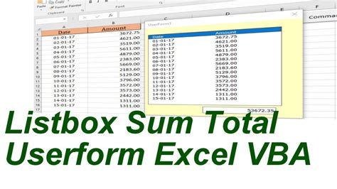 Listbox Sum Total Userform Excel Vba Youtube