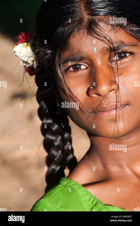Young Indian Teenage Village Girl Portrait Andhra Pradesh India Stock