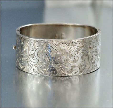 Sterling Silver Bangle Bracelet Antique Jewelry Victorian Jewelry Wide