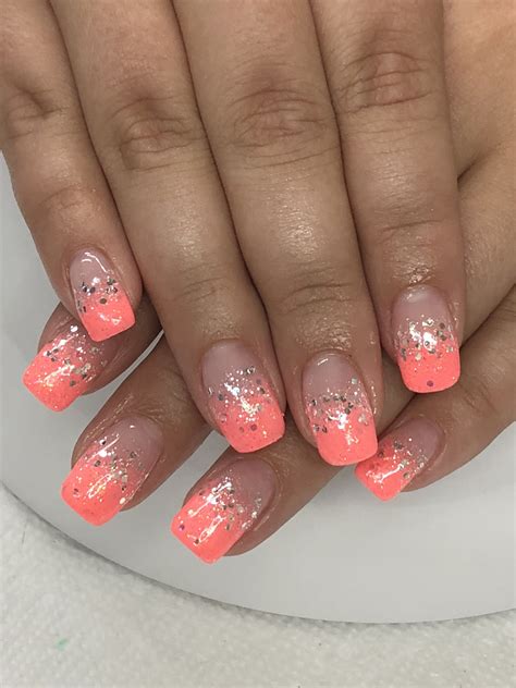 Summer Coral Ombré Glitter Gel Nails Light Elegance Tailgator Ice Ice