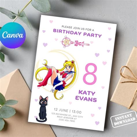 Easy Editable Cute Sailor Moon Birthday Card Sailor Moon Party Sailor