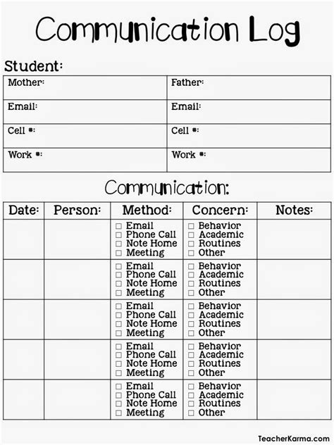 Parent Communication Log Freebie Parents As Teachers Communication