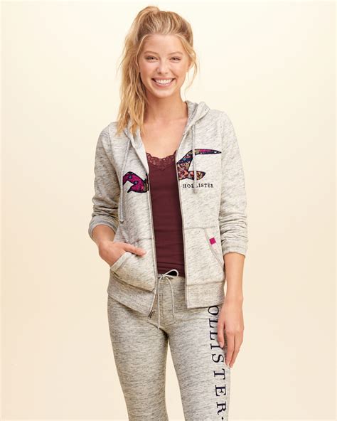 Hollister Floral Print Graphic Fleece Hoodie In Gray Lyst