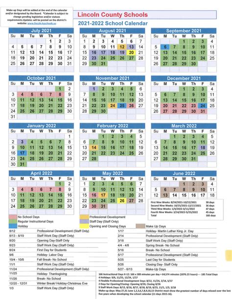 2021 22 School Calendar Lincoln County Schools