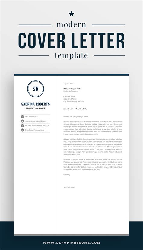 Professional 1 Page Resume Template Modern Cv Design With Monogram