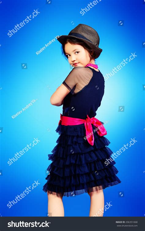 Portrait Modern Little Girl Posing Studio Stock Photo 206351068